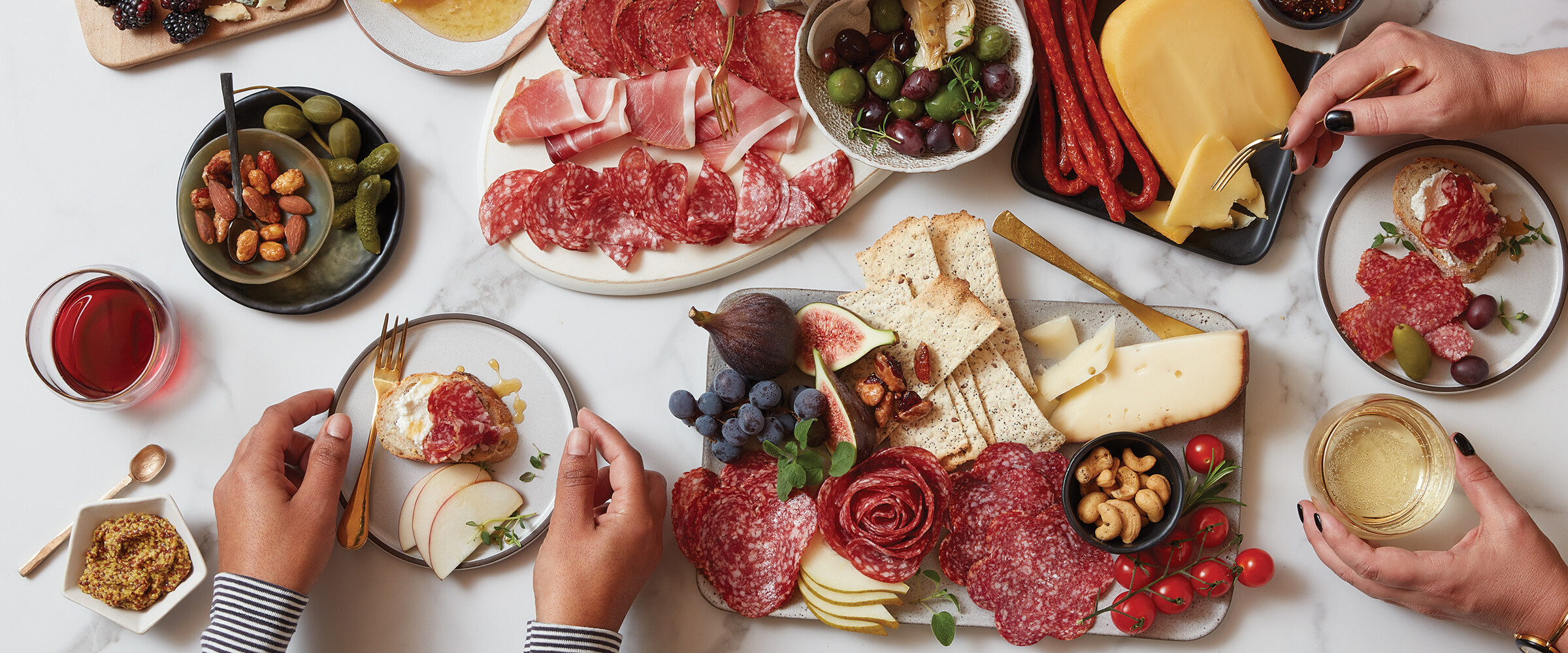 Close up of different kinds of salami.