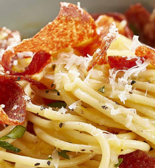 Closeup of pasta.