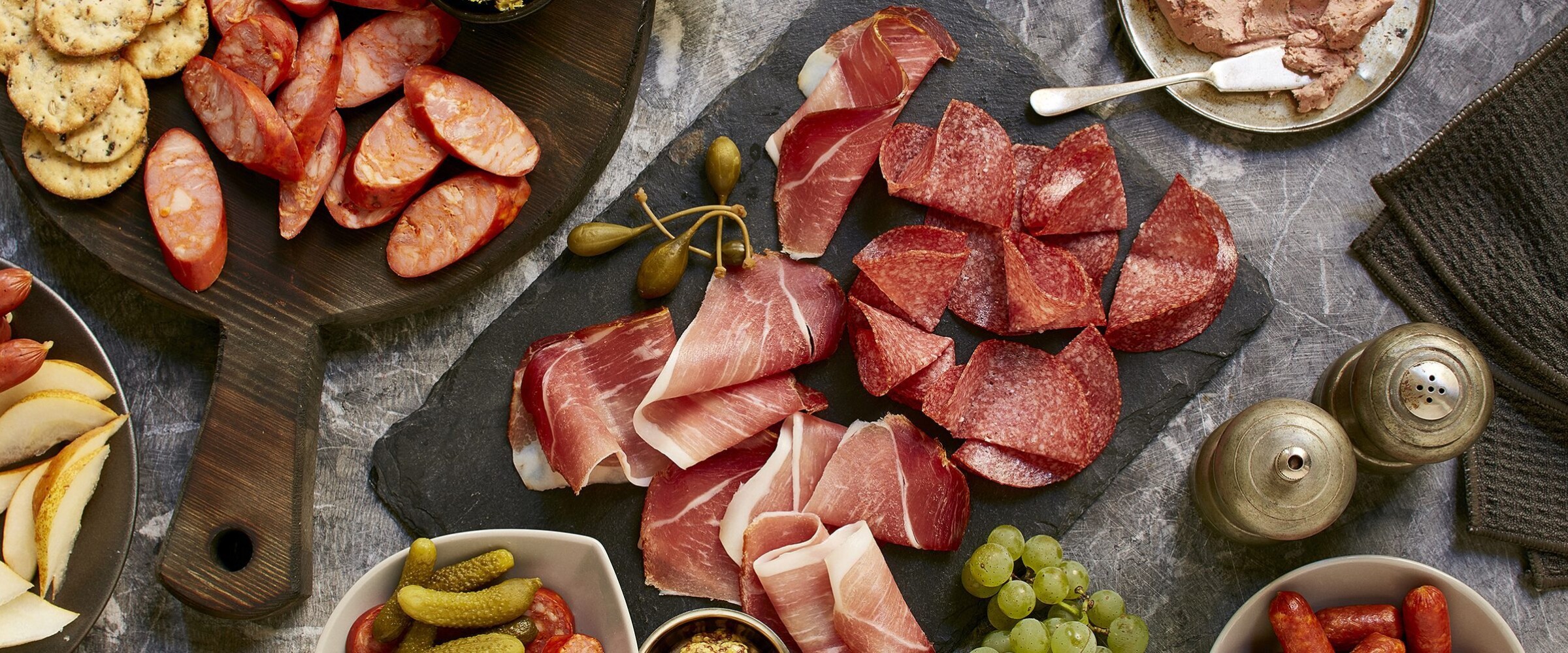 Charcuterie board with various meats