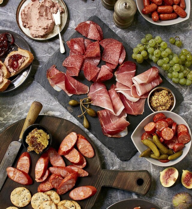Charcuterie board with various meats